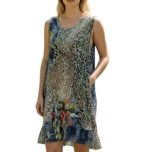 VTG 90s Klozlyne Medium Abstract Art to Wear Lagenlook Tank Dress Pockets